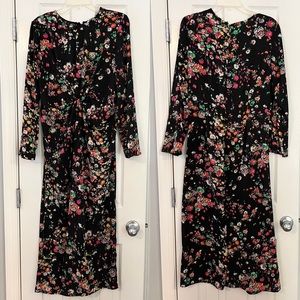 H&M black and neon floral long sleeve twist front maxi dress